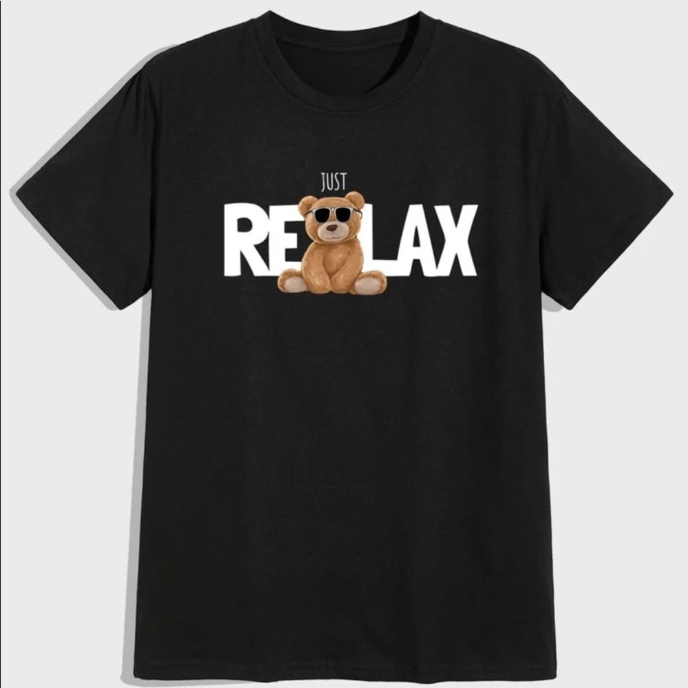 Cartoon bear Men’s T-shirt  “just relax” slogan